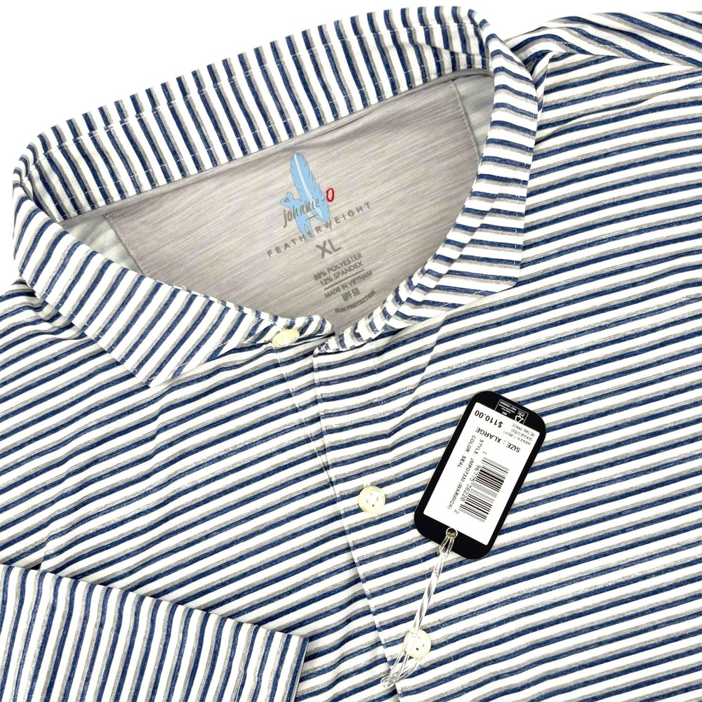 Johnnie-O Featherweight Warwick Polo Shirt Mens XL Seal Striped JMPO7330 UPF 50